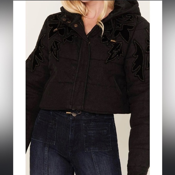 NWT FREE PEOPLE WOMEN'S FLEUR DE LIS DENIM PUFFER JACKET - Picture 2 of 4